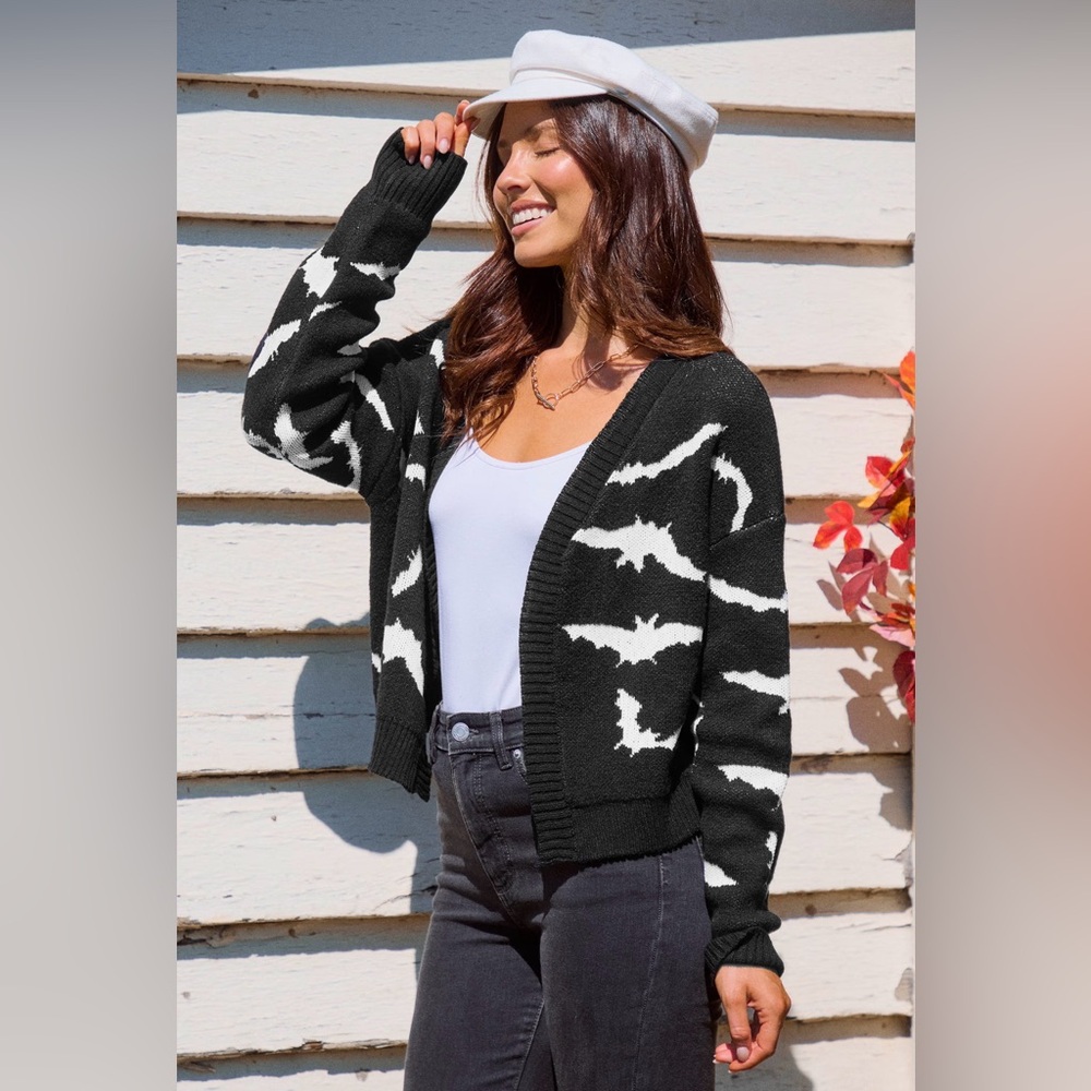 Bat Long Sleeve Cropped Cardigan